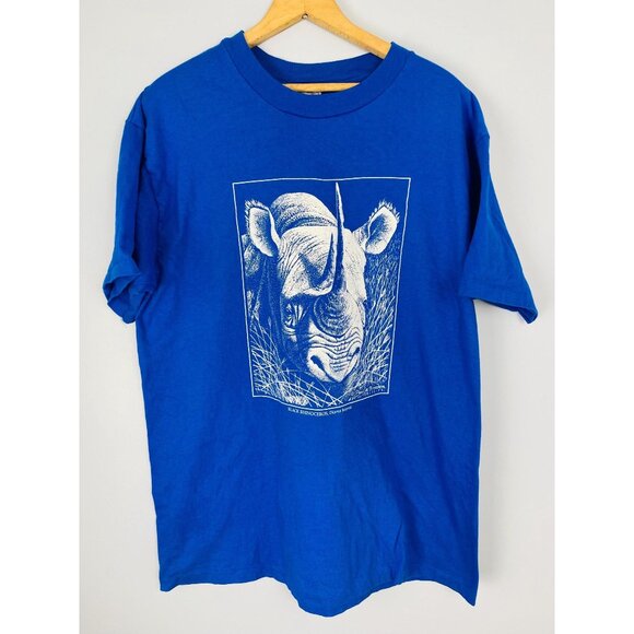 Vintage Black Rhino T-shirt, Paul Breeden Size XL Made in USA, 90s Environmental - Picture 1 of 9